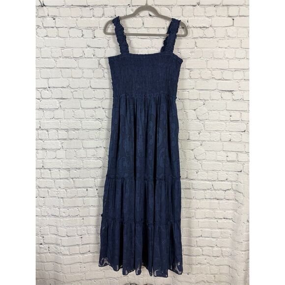 Lilly Pulitzer Hadley Smocked Maxi Dress in Navy Blue Crepe Swirl - Picture 5 of 13